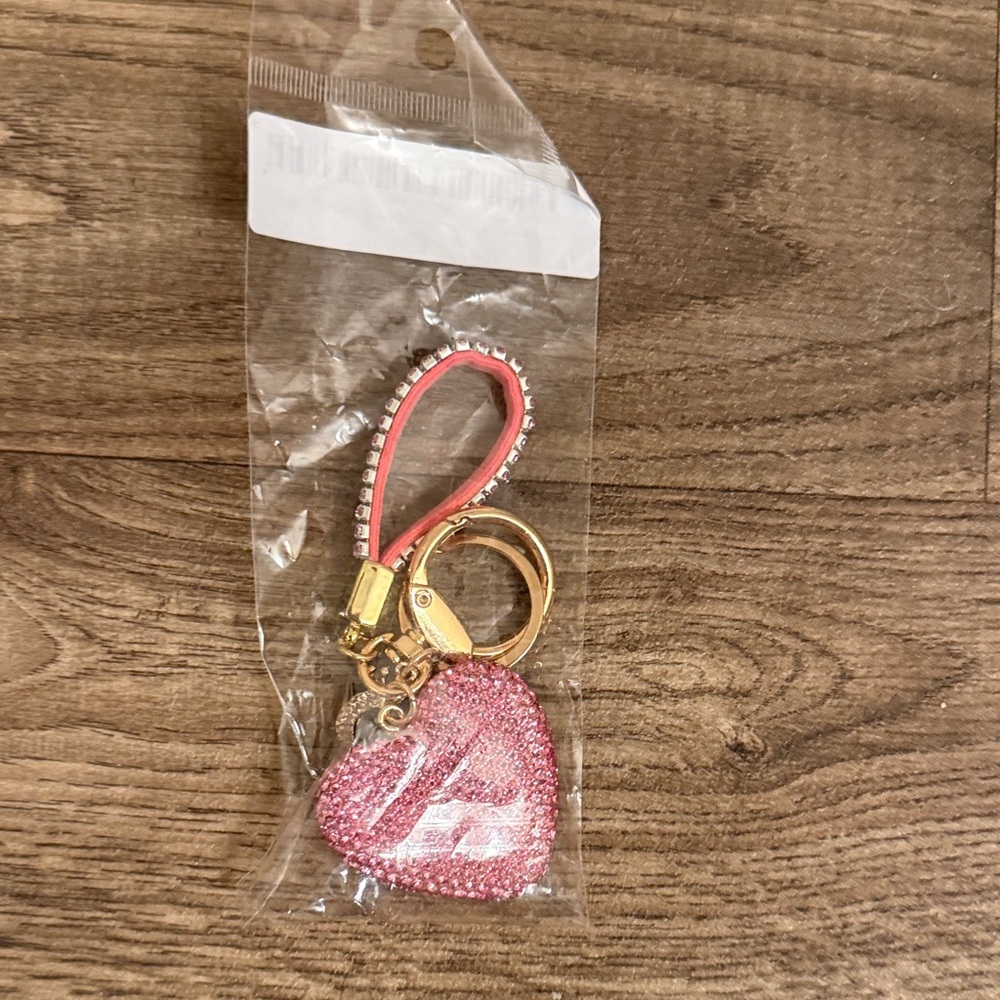 Sparkling Pink Heart Keychain with Gold Details